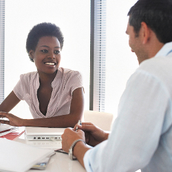 Woman and insurance representative