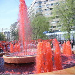 Red fountains in Bucharest