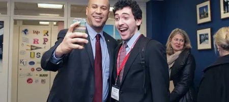 Sen. Cory Booker with a bleeding disorders advocate